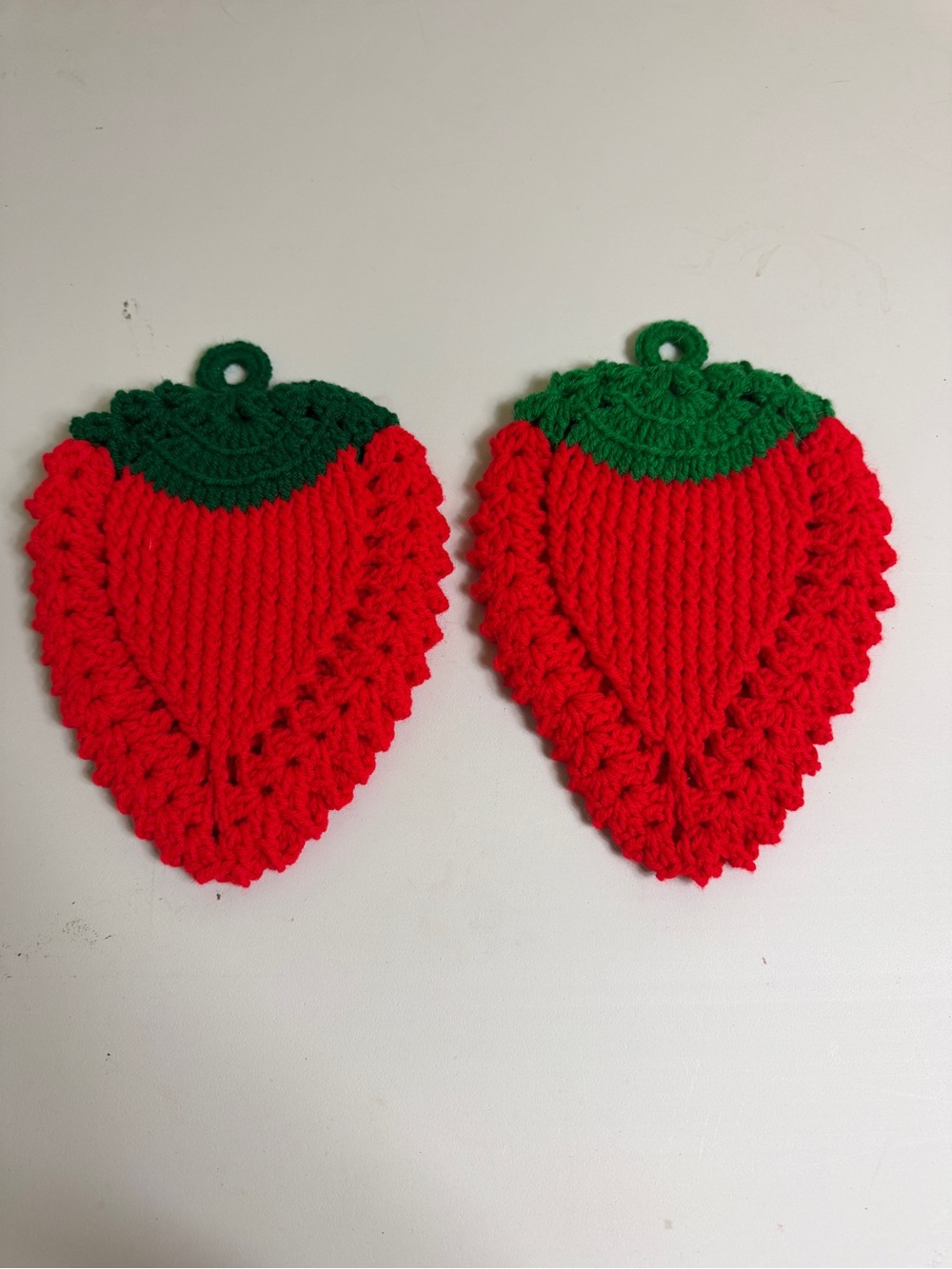 Vintage Handmade Crochet Strawberry Potholders - Set of 2